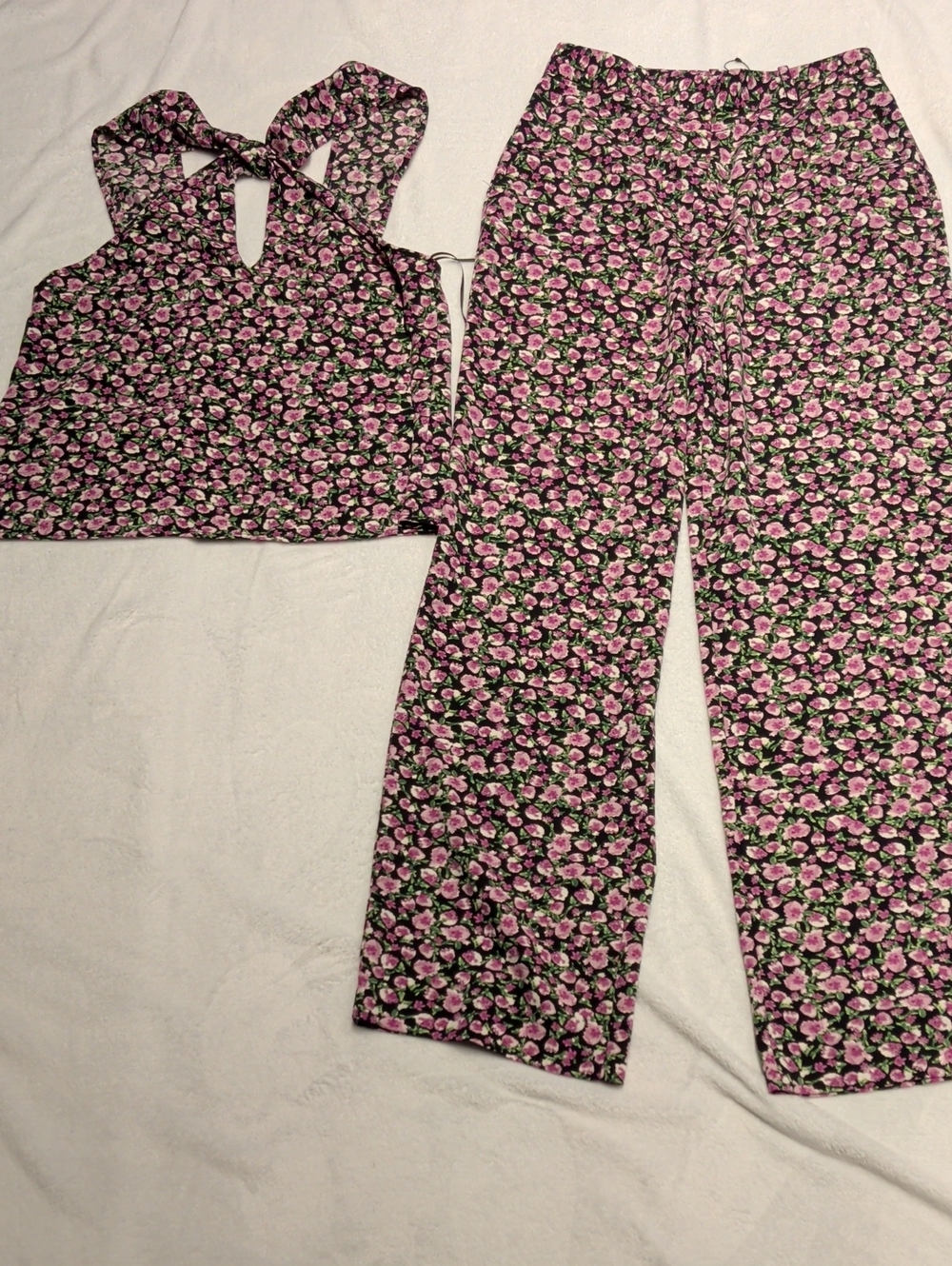 ZARA Floral Two-Piece Set Crop Top & High-Rise Wide-Leg Pants - Size Medium